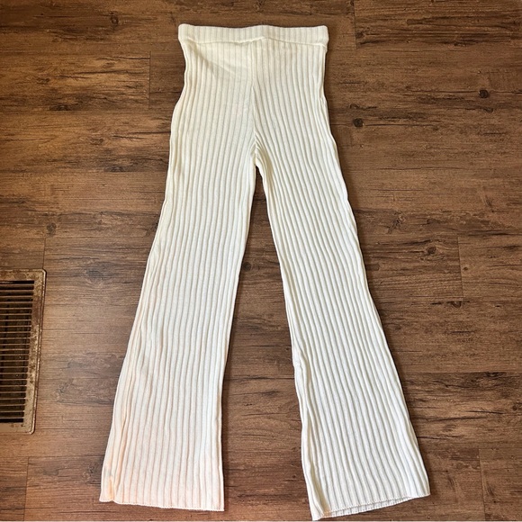 Nasty Gal Rib Cream Wide Leg Trousers - Picture 2 of 9